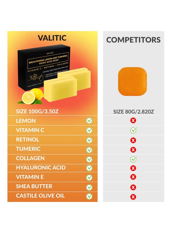 VALITIC Brightening Lemon & Turmeric Kojic Acid Soap With Vitamin C, Retinol, Collagen - Original Japanese Complex Infused With Hyaluronic Acid, Vitamin E, Shea Butter, Castile Olive Oil (4 Pack) - Image 2