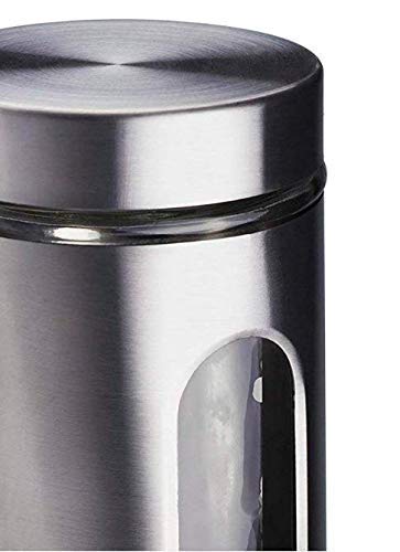 AVIROM Stainless Steel Plated Glass Kitchen Canister Airtight Food Storage Visible Window 350 ml Tea Coffee Sugar Container Pack of 1 Silver Window Jar 350ml - Image 2