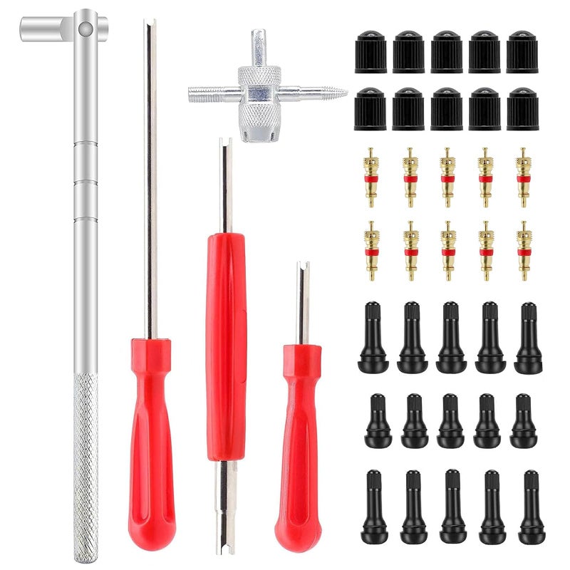 ZHSMS Valve Stem Puller Installer Tool, 5Pcs TR412, 5Pcs TR413, 5Pcs TR414 Tire Snap in Short Rubber Valve Stem, 4 Way Valve Core Remover, Single Head Tire Valve Core Remover Installer Tool(40Pcs) - Image 1