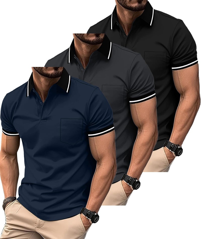 ZITY 3 Pack Men Polo Shirts Short Sleeve with Pocket Sport Wicking Shirts for Men Casual Athletic Collared T-Shirts - Image 1