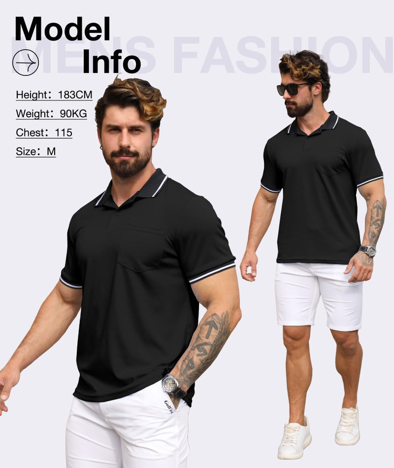 ZITY 3 Pack Men Polo Shirts Short Sleeve with Pocket Sport Wicking Shirts for Men Casual Athletic Collared T-Shirts - Image 3