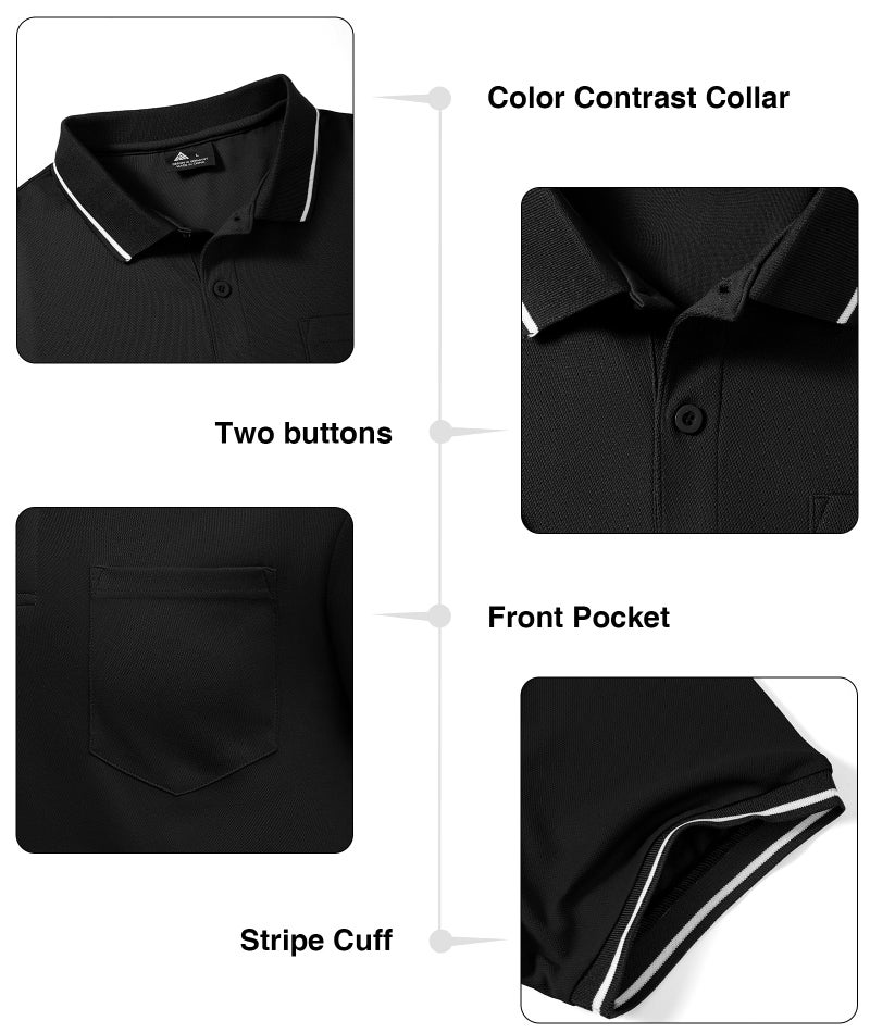 ZITY 3 Pack Men Polo Shirts Short Sleeve with Pocket Sport Wicking Shirts for Men Casual Athletic Collared T-Shirts - Image 4