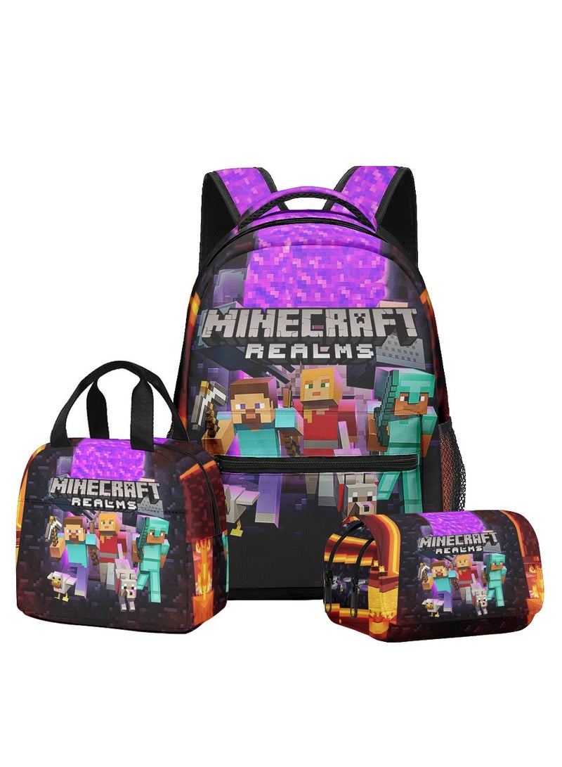 ماين كرافت حقيبة الظهر Minecraft للأطفال والفتيان - حقيبة الظهر مقاومة للماء لمدرسة الألعاب