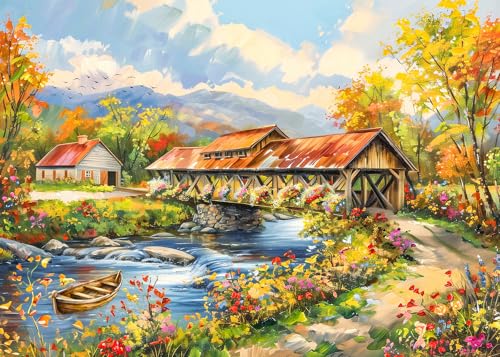 CHengQiSM Flower Village 1000 Piece Puzzle for Adults Country Scene Puzzles for Adults 1000 Pieces Jigsaw Puzzles 1000 Pieces Autumn Countryside Landscape Puzzle for Adults Teens Seniors Challenging Game - Image 1