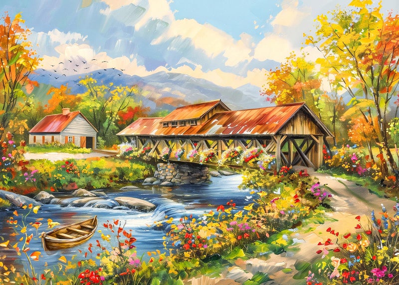 CHengQiSM Flower Village 1000 Piece Puzzle for Adults Country Scene Puzzles for Adults 1000 Pieces Jigsaw Puzzles 1000 Pieces Autumn Countryside Landscape Puzzle for Adults Teens Seniors Challenging Game - Image 3