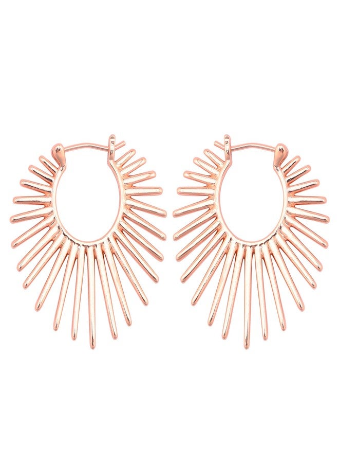 BaubleStar Sunburst Hinged Hoop Earrings Rosegold Trendy Statement Chunky Thin Open Textured Huggie Earring Hinge Hoops for Women - Image 1