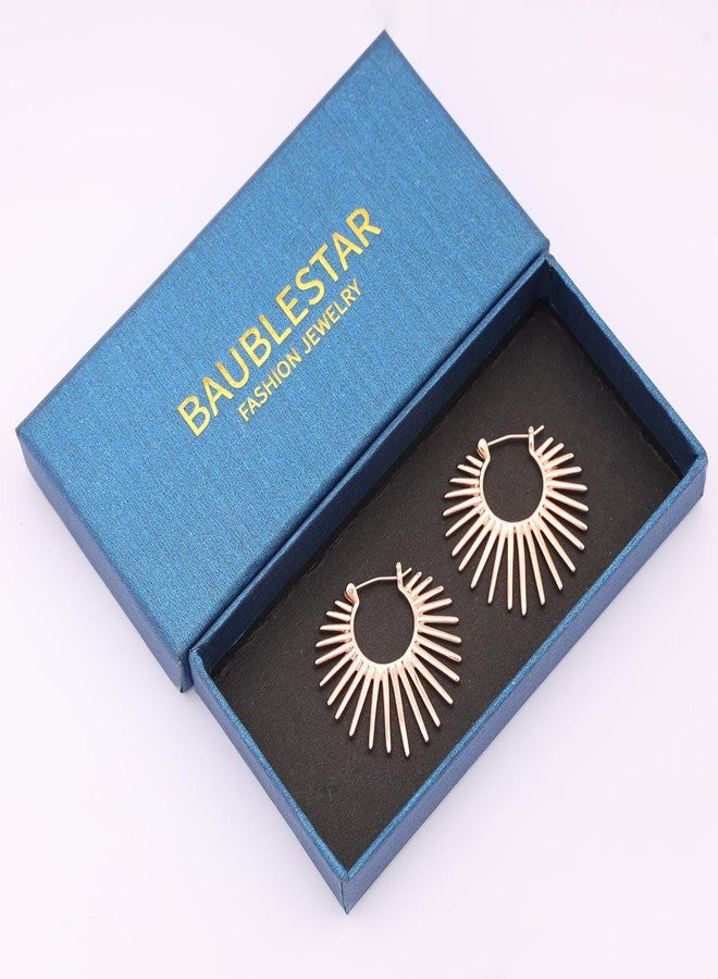 BaubleStar Sunburst Hinged Hoop Earrings Rosegold Trendy Statement Chunky Thin Open Textured Huggie Earring Hinge Hoops for Women - Image 5