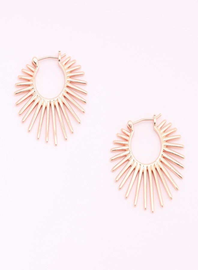 BaubleStar Sunburst Hinged Hoop Earrings Rosegold Trendy Statement Chunky Thin Open Textured Huggie Earring Hinge Hoops for Women - Image 4