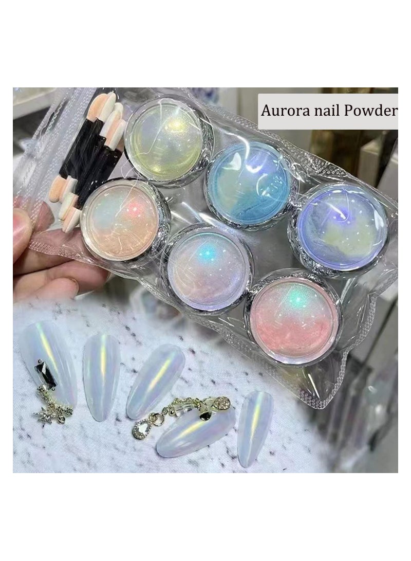 Aurora Chrome Nail Powder Set - 6 Pack Iridescent Glitter for Gel Polish, Mirror Effect Pigment, Nail Art Decoration Supplies for Women’s Manicure and Nail Design. - Image 5