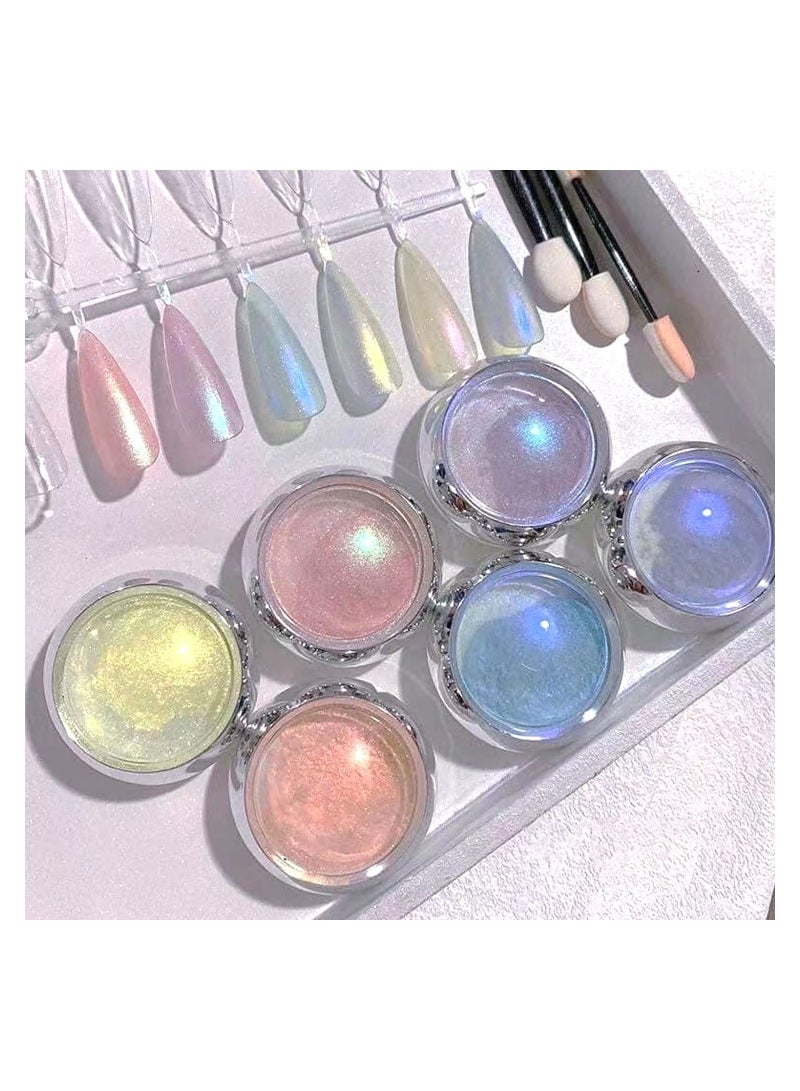 Aurora Chrome Nail Powder Set - 6 Pack Iridescent Glitter for Gel Polish, Mirror Effect Pigment, Nail Art Decoration Supplies for Women’s Manicure and Nail Design. - Image 2