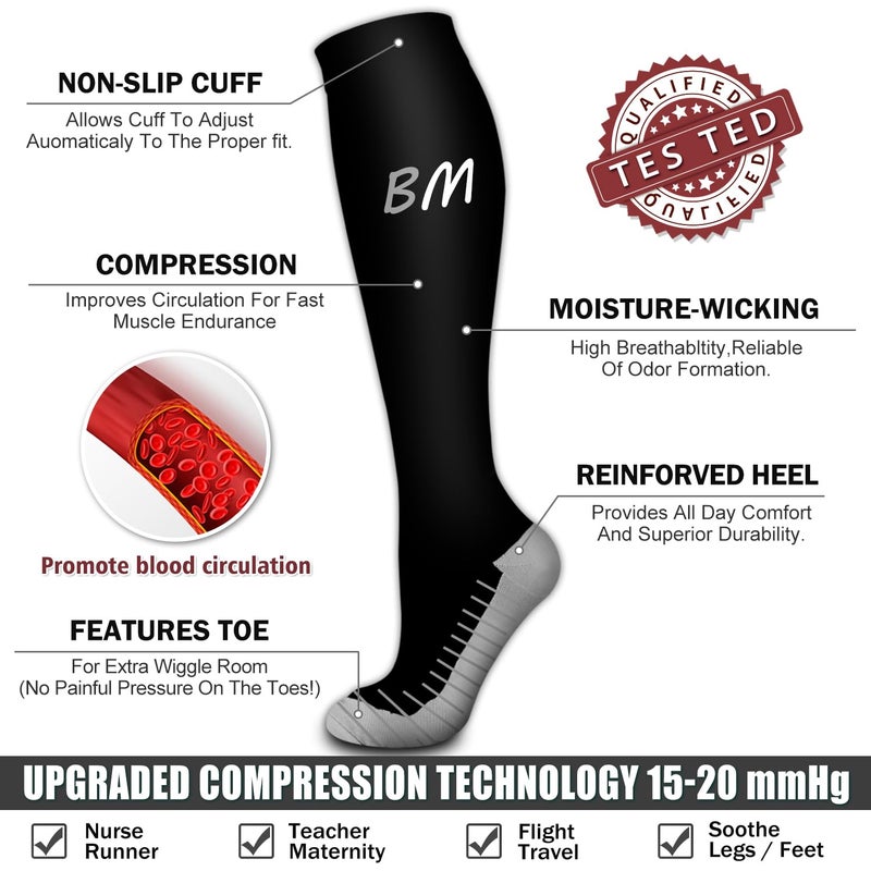 Bluemaple 6 Pack Copper Compression Socks for Women and Men Circulation-Best Support for Medical, Running,Nursing,Athletic - Image 5