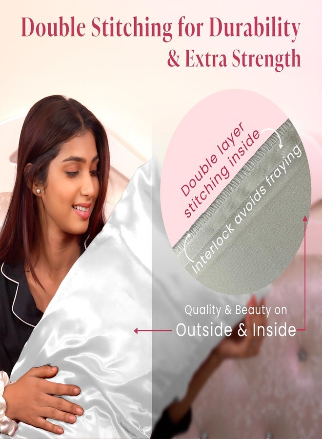 Silvr Bear Luxury Solid Satin Pillow Covers + 3 Scrunchies | Aesthetic Pillowcase-Standard - 18 X 27 Inches | Great For Hair And Skin | Combo Pack (Ivory White, Luxe Satin), 250 TC, 5 Piece - Image 5