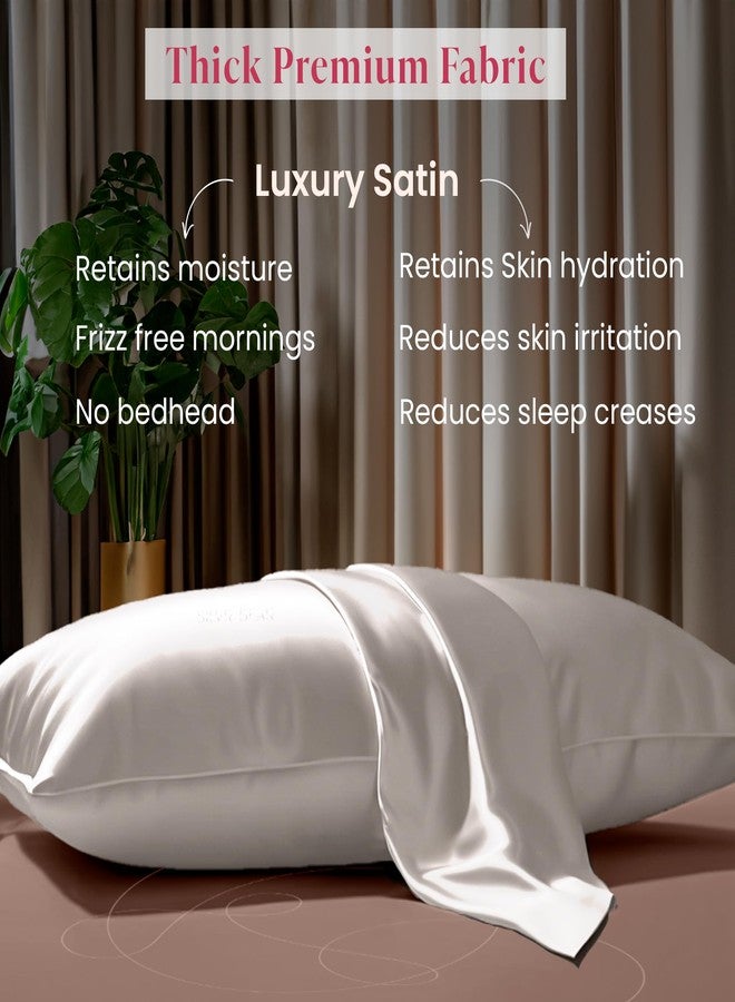 Silvr Bear Luxury Solid Satin Pillow Covers + 3 Scrunchies | Aesthetic Pillowcase-Standard - 18 X 27 Inches | Great For Hair And Skin | Combo Pack (Ivory White, Luxe Satin), 250 TC, 5 Piece - Image 3