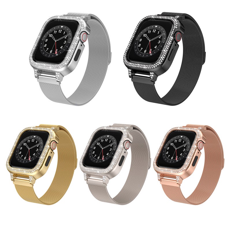 إيروريكس لساعة Apple Watch Series 9 مقاس 41 مم، سوار ساعة ميلانو بإطار معدني هجين من مادة TPU الماسية (أسود) - Image 5
