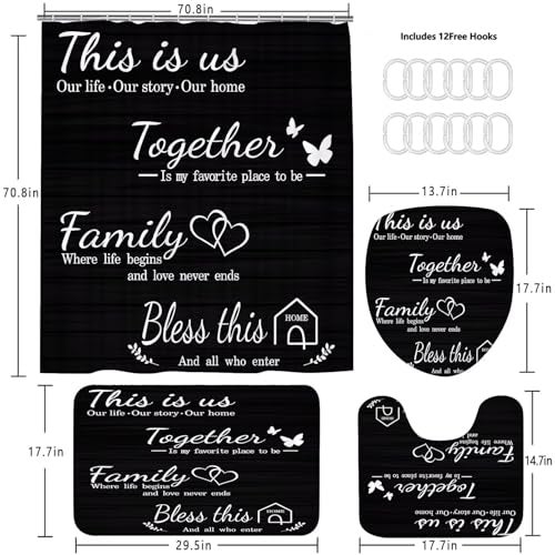 AZHM Family Shower Curtain Set Black Home Bathroom Set with Shower Curtain and Rugs and Accessories Bathroom Decor Curtain with 12 Hooks - Image 4