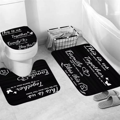 AZHM Family Shower Curtain Set Black Home Bathroom Set with Shower Curtain and Rugs and Accessories Bathroom Decor Curtain with 12 Hooks - Image 3