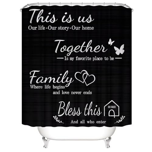 AZHM Family Shower Curtain Set Black Home Bathroom Set with Shower Curtain and Rugs and Accessories Bathroom Decor Curtain with 12 Hooks - Image 2