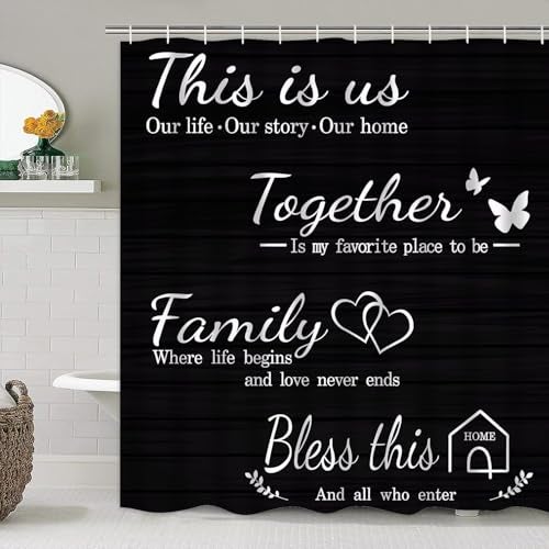 AZHM Family Shower Curtain Set Black Home Bathroom Set with Shower Curtain and Rugs and Accessories Bathroom Decor Curtain with 12 Hooks - Image 5