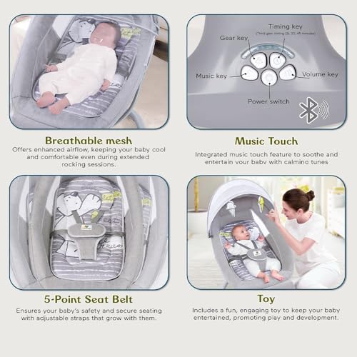 StarAndDaisy X Mastela 3 in 1 Swing Rocker Automatic for New Born Baby 0 to 18 Month Girl & Boy with 4- Swing Modes, Multi Backrest Adjustment - Ice Cream - Image 4