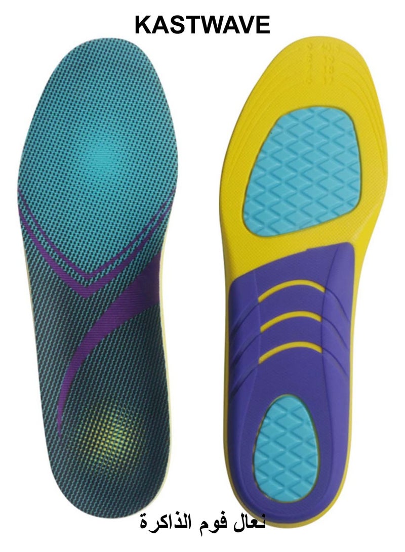 KASTWAVE Memory Foam Insoles, Comfortable Breathable, Shock Absorption Arch Support Insoles, High Elastic Athletic Running Hiking Insoles for Sneakers/Trainers/Boots (Men 38-42.5/ Women 37-42) - Image 1