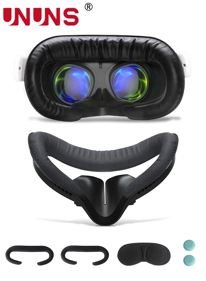 UNUNS Face Cushion Pad For Oculus Quest 2 Accessories,VR Fitness Facial Interface Bracket Cover With Lens Cover/Nose Pad/Shakes Stick Caps,Sweat Proof,PU Leather Foam Pad Replacement Parts