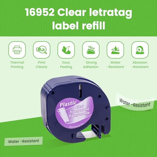 Label KINGDOM Compatible with DYMO Transparent LetraTag Label Maker Refills 16952 Clear Plastic Tape for Letra Tag LT-100H LT-100T QX50, 12mm x 4m, 5-Pack - Image 4