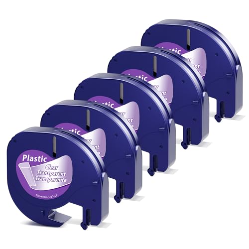 Label KINGDOM Compatible with DYMO Transparent LetraTag Label Maker Refills 16952 Clear Plastic Tape for Letra Tag LT-100H LT-100T QX50, 12mm x 4m, 5-Pack - Image 1