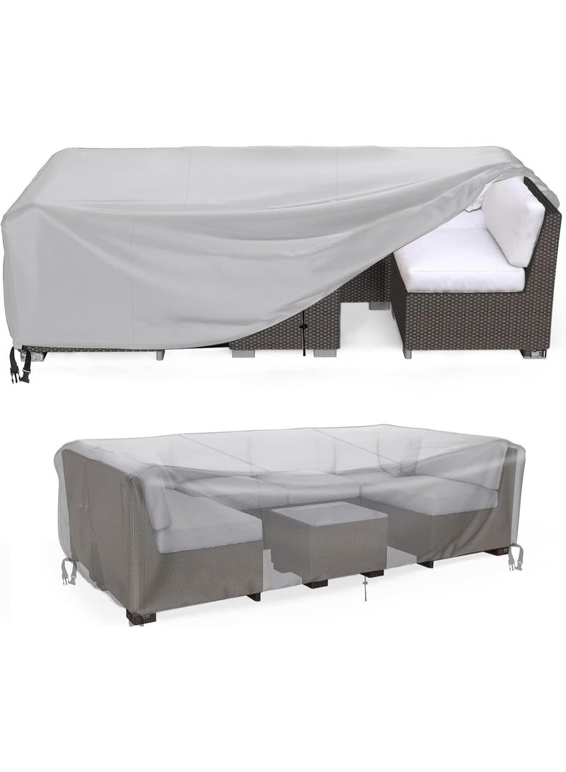 إيونتو غطاء أثاث فناء متين ومقاوم للماء - واقي طاولة وكرسي خارجي مستطيل الشكل من قماش أكسفورد 420D، غطاء مقاوم للأشعة فوق البنفسجية والغبار مع سدادة سلك برباط وحقيبة تخزين - فضي - Image 1