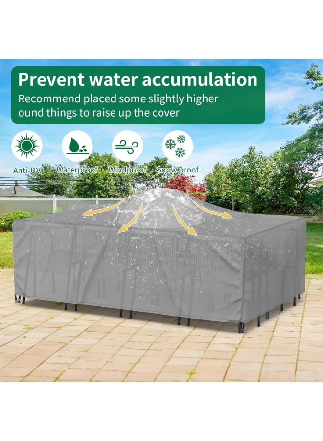 إيونتو غطاء أثاث فناء متين ومقاوم للماء - واقي طاولة وكرسي خارجي مستطيل الشكل من قماش أكسفورد 420D، غطاء مقاوم للأشعة فوق البنفسجية والغبار مع سدادة سلك برباط وحقيبة تخزين - فضي - Image 3