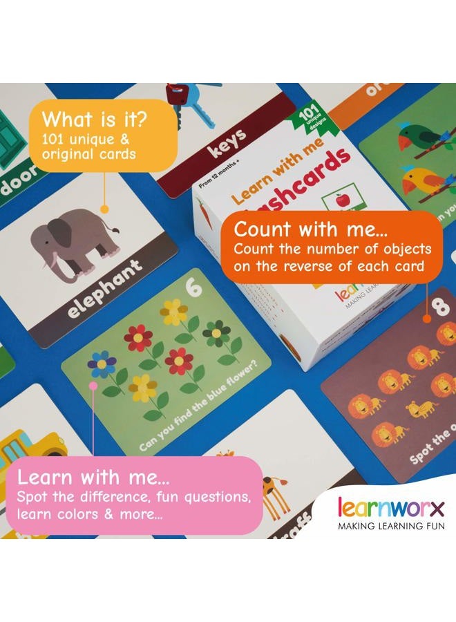 learnworx بطاقات فلاش للأطفال LearnWorx 101 للأطفال من 1-3 سنوات | بطاقات فلاش الكلمات الأولى الحائزة على جوائز | ألعاب تعليمية تساعد على تعلم الأشياء، الأرقام واللعب - بطاقات فلاش كبيرة لتعلم الأطفال في مرحلة ما قبل المدرسة - Image 5