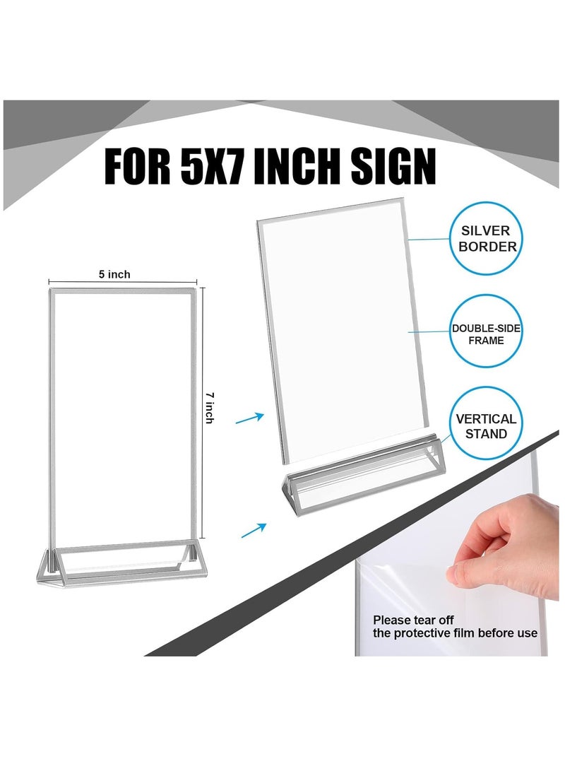 6-Pack Clear Acrylic Sign Holders with Silver Edges, Double-Sided Vertical Stands for Table Numbers, Restaurant Signs, Photos, and Art Displays - Perfect for Weddings and Events. - Image 2