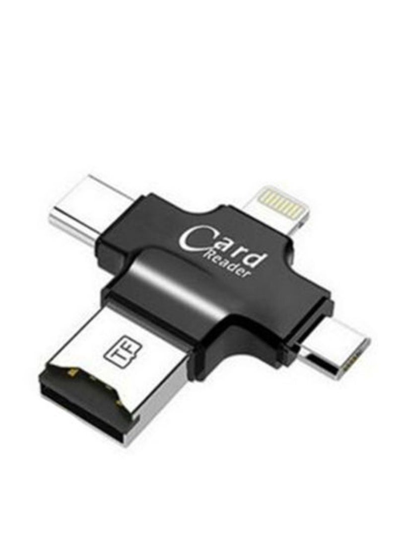 ELTRAZONE 4-in-1 USB OTG Card Reader for TF, Micro SD, and Standard SD Cards – High-Speed Data Transfer, Compatible with Smartphones, Tablets, Laptops – Compact, Portable, and Durable Black Design - Image 1