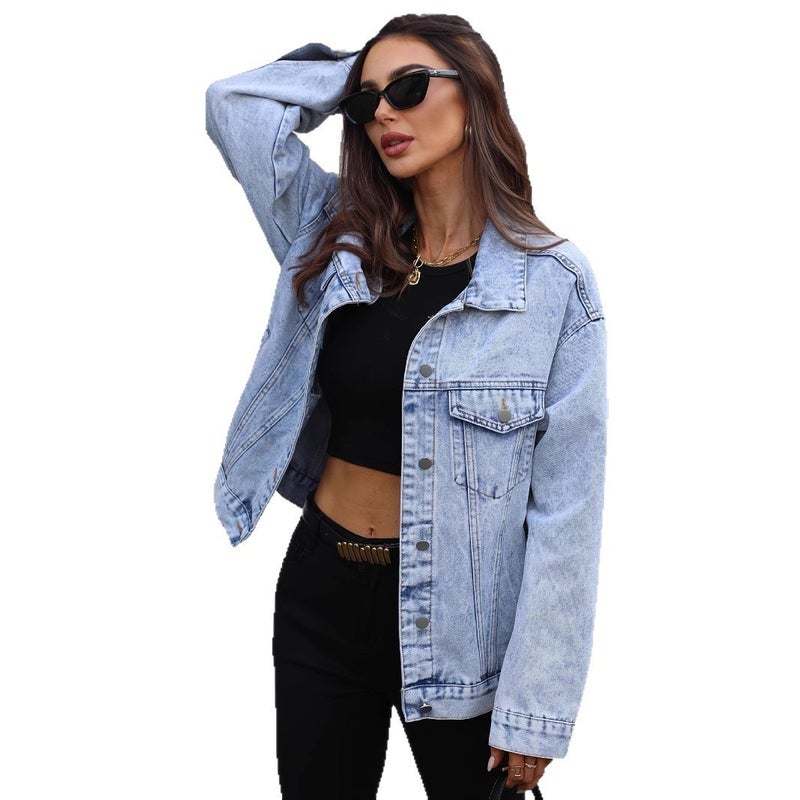 2025 Popular Long-Sleeved Retro Plain Blue Casual Style Denim Jacket - Image 2
