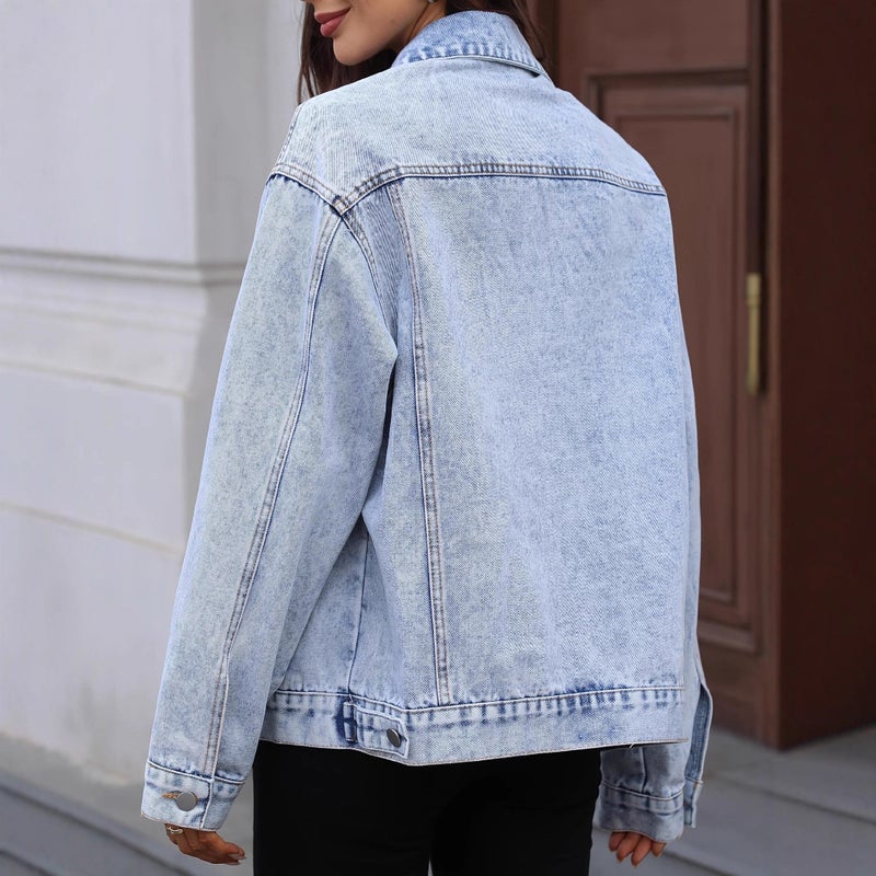 2025 Popular Long-Sleeved Retro Plain Blue Casual Style Denim Jacket - Image 5