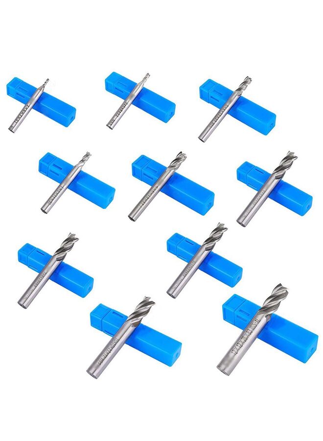 10 Piece 4 Flute End Mill Bits, 0.08 - 0.47 HSS CNC Straight Shank Drill Bit Tool Set for Wood Aluminum Steel Titanium - Image 2