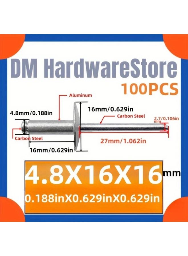 100pcs 3 16 X 5 8 Inch Large Aluminum Flanged Rivets Round Head Blind Rivet Set For Sheet Pipe And Marine Works - Image 5