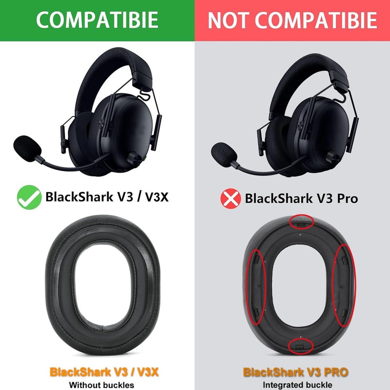 defean BlackShark V3 Cooling Gel Earpads and Mic Foam Replacement Ear Pads Ear Cushions Compatible with Razer BlackShark V3 / V3X Wireless ANC Gaming Headset(Do Not Fit Razer BlackShark V3 Pro) - Image 3