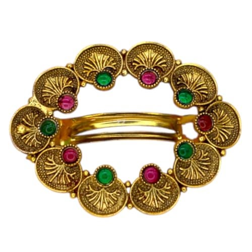 JWELLA Traditional Temple Design Gold-Plated Hair Barrette Clip (Round Shape Design) (Design 9) - Image 1