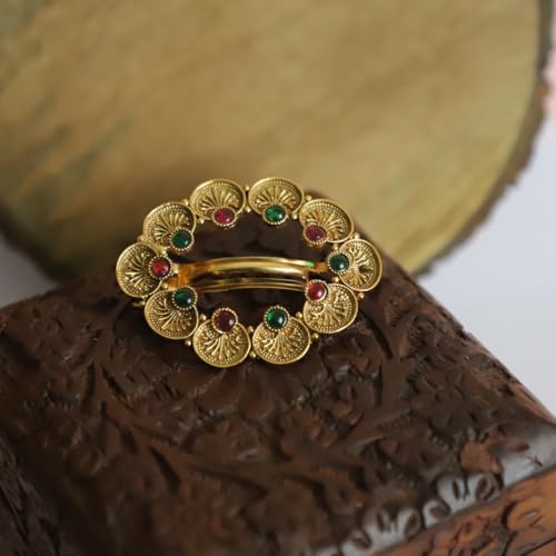 JWELLA Traditional Temple Design Gold-Plated Hair Barrette Clip (Round Shape Design) (Design 9) - Image 2