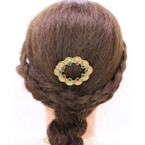 JWELLA Traditional Temple Design Gold-Plated Hair Barrette Clip (Round Shape Design) (Design 9) - Image 3