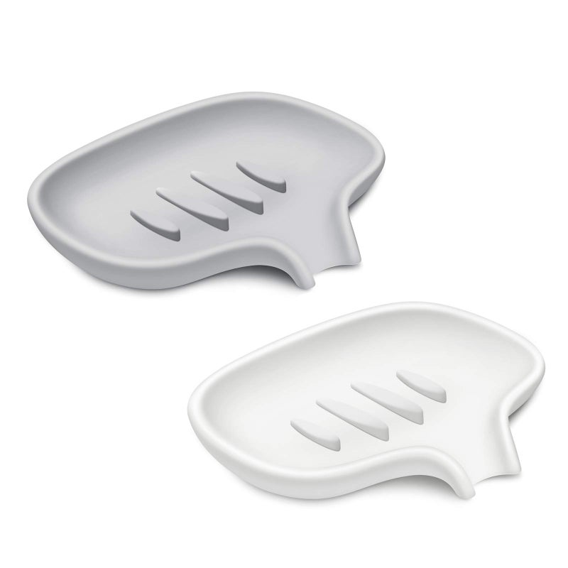 SUBEKYU Silicone Soap Dish for BathroomBar Soap Holder for Shower with Draining Tray Waterfall Soap Tray for Kitchen Sink Set of 2 White  GrayStyle 1