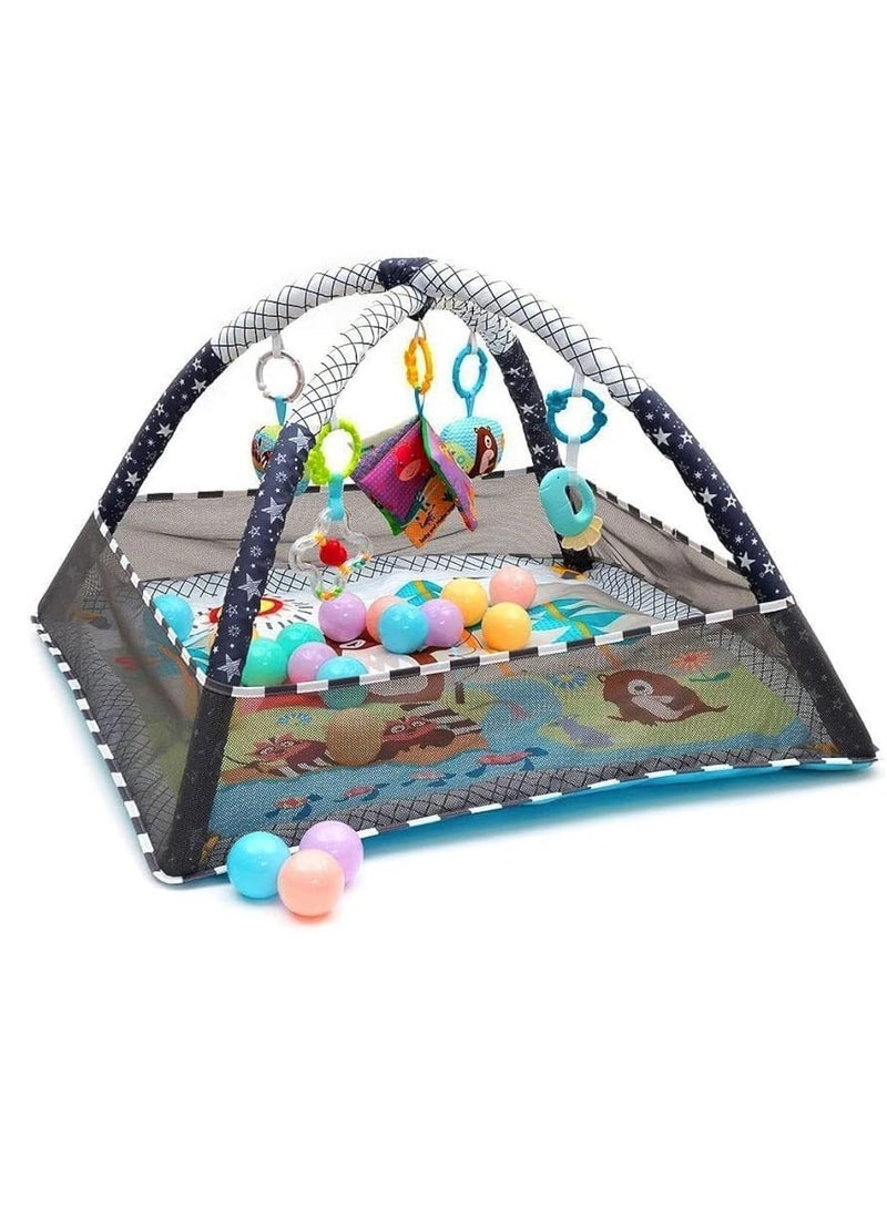 DURKU Baby Play Mat & Gym Set with 5 Detachable Toys for Stage-Based Sensory & Motor Skill Development, Baby Play Mats for Ball Pit (Gery) - Image 1