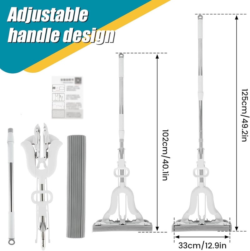 Deoxys Sponge Mop Commercial Cleaning Mop with Absorbent Sponge Head Hand Wash Free Mop with Long Handle for Hardwood Laminate Tile Marble Floor Cleaning - Image 3