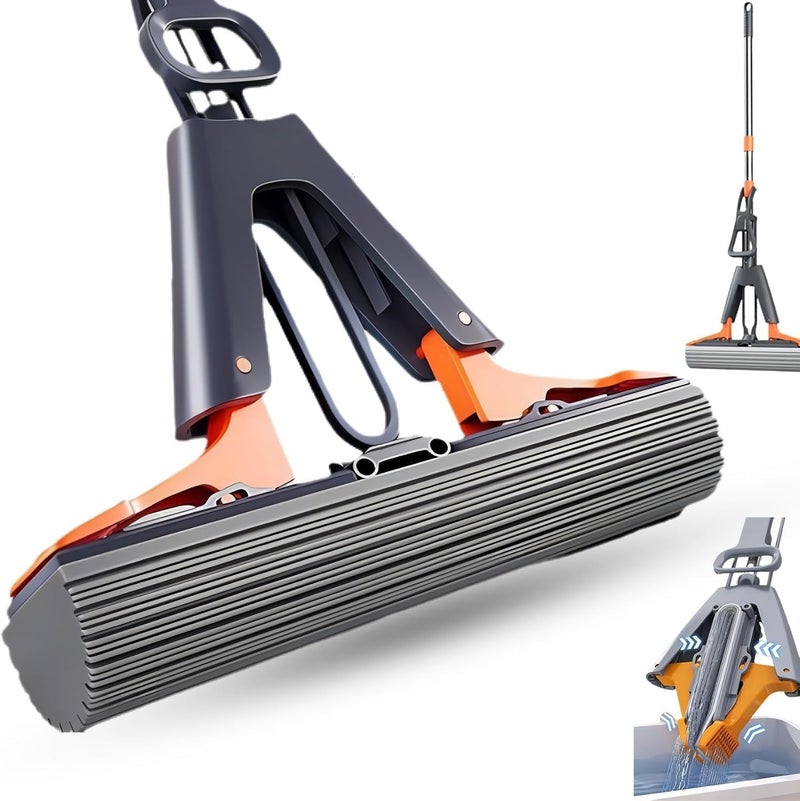Deoxys Sponge Mop Commercial Cleaning Mop with Absorbent Sponge Head Hand Wash Free Mop with Long Handle for Hardwood Laminate Tile Marble Floor Cleaning - Image 1