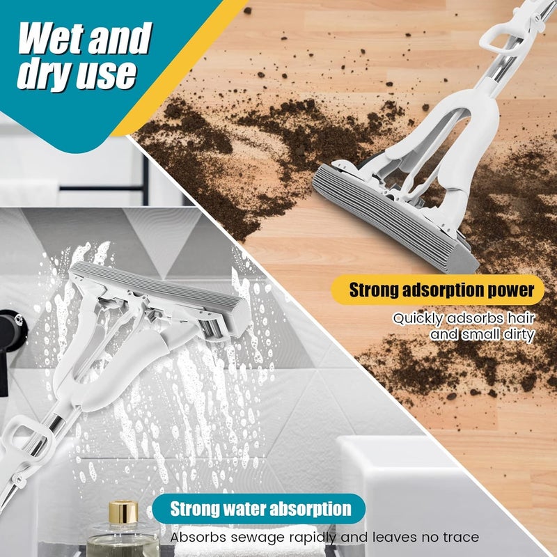 Deoxys Sponge Mop Commercial Cleaning Mop with Absorbent Sponge Head Hand Wash Free Mop with Long Handle for Hardwood Laminate Tile Marble Floor Cleaning - Image 5