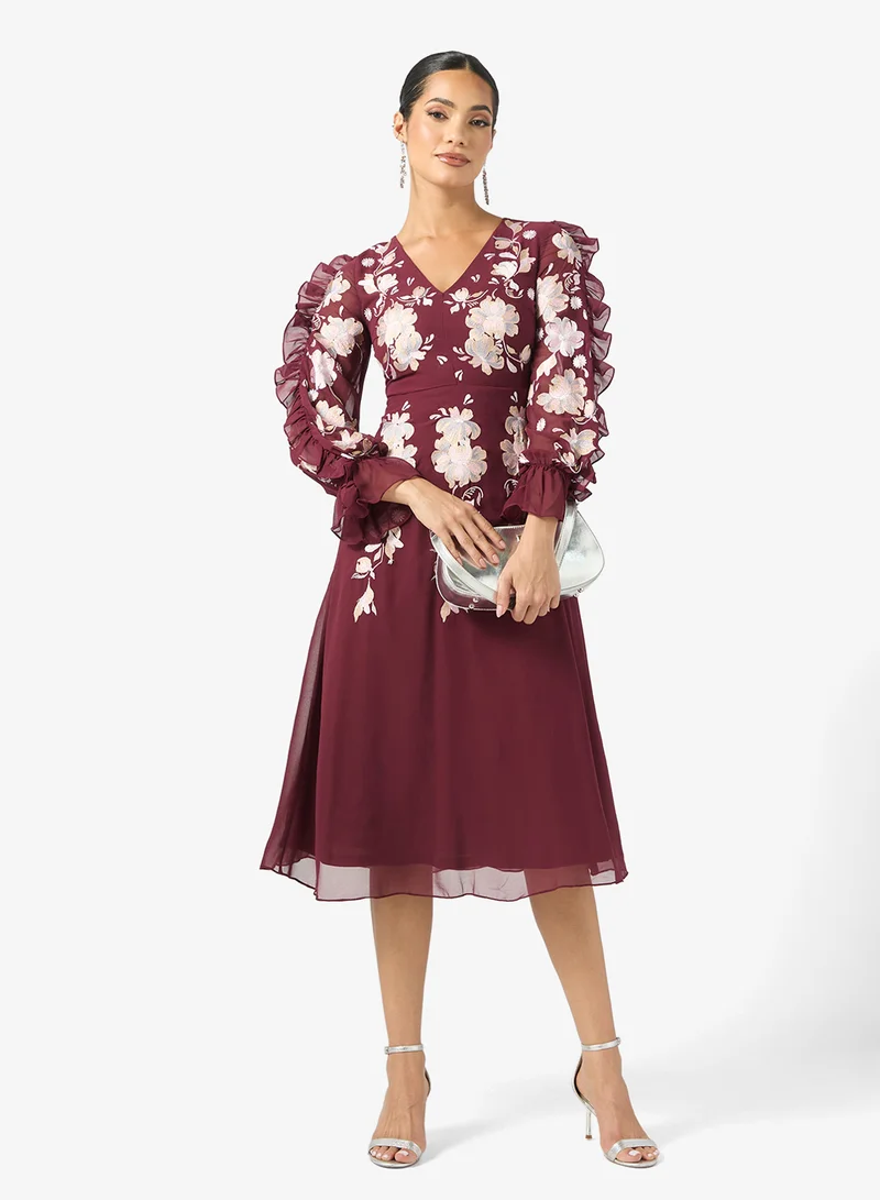 فروك اند فرل V-Neck Mesh Detailed Embellished Dress