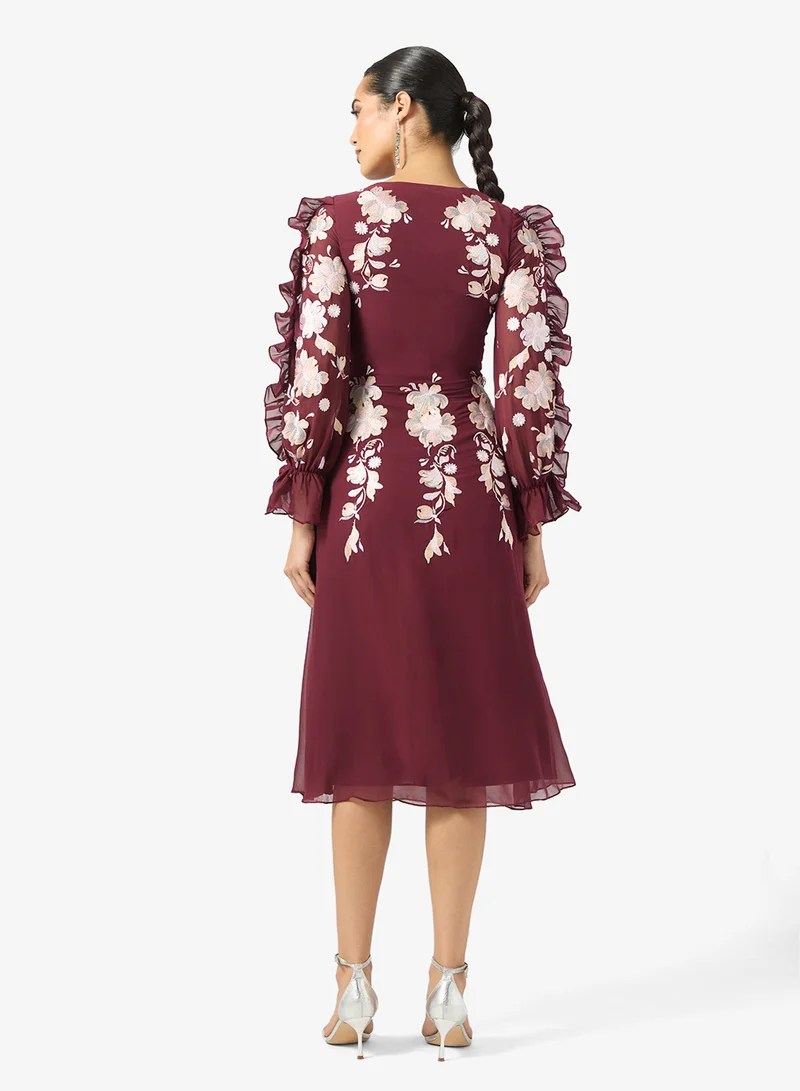 فروك اند فرل V-Neck Mesh Detailed Embellished Dress