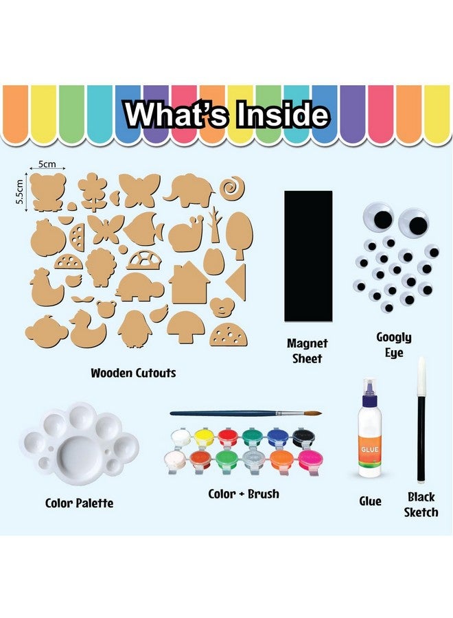 WONDRBOX Wooden Magnets Kit | Art and Craft Kit for Boys and Girls 6-12 | Make 16 Fridge Magnets | Coloring & Painting Kit | Toys for Kids | Birthday Gifts for Boys and Girls Age 6 7 8 9 10 11 12 - Image 2