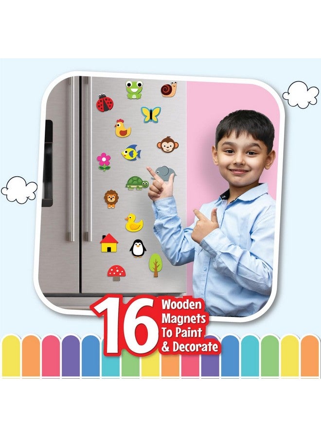 WONDRBOX Wooden Magnets Kit | Art and Craft Kit for Boys and Girls 6-12 | Make 16 Fridge Magnets | Coloring & Painting Kit | Toys for Kids | Birthday Gifts for Boys and Girls Age 6 7 8 9 10 11 12 - Image 4
