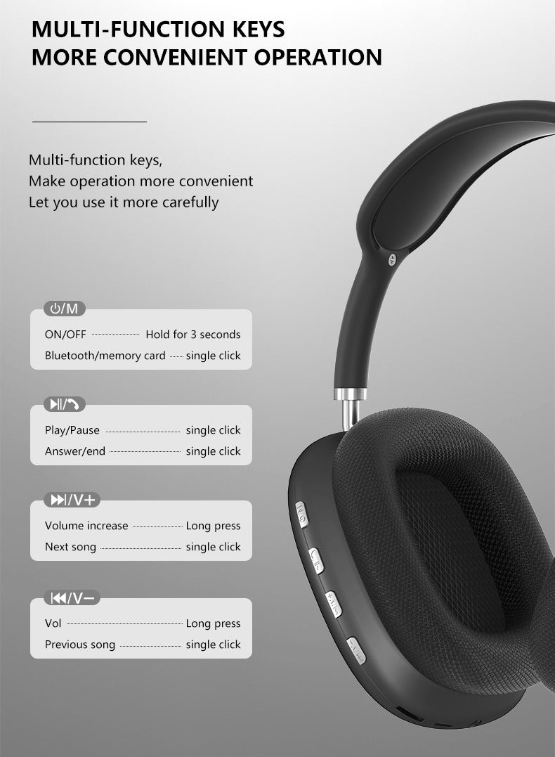 New P9 bluetooth headset  wireless sports game noise reduction fresh headset universal earphone(black) - Image 3